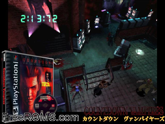 Countdown Vampires [Disc1of2] PSX game showing 3D box cover and gameplay screenshot